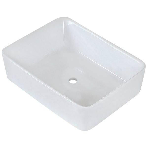 American Imaginations White Vessel Rectangular Bathroom Sink with Chrome Drain and Black Hardware (14.75-in L x 18.75-in W)