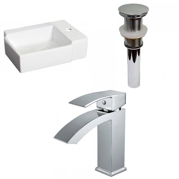 American Imaginations Vessel Rectangular White Bathroom Sink with Chrome Drain and Faucet (11.75-in L x 16.25-in W)