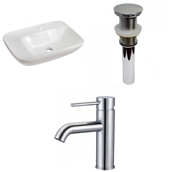 American Imaginations White Vessel Rectangular Bathroom Sink with Chrome Drain and Faucet (17.25-in L x 23.5-in W)