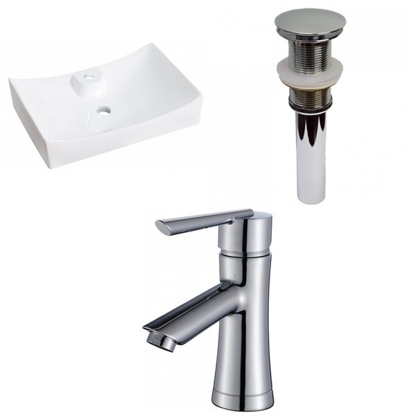 American Imaginations Vessel Rectangular White Bathroom Sink with Chrome Drain and Faucet (17.75-in L x 26-in W)