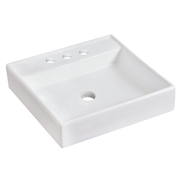American Imaginations Square White Vessel Bathroom Sink with Chrome Drain and Gold Hardware (17.5-in L x 17.5-in W)