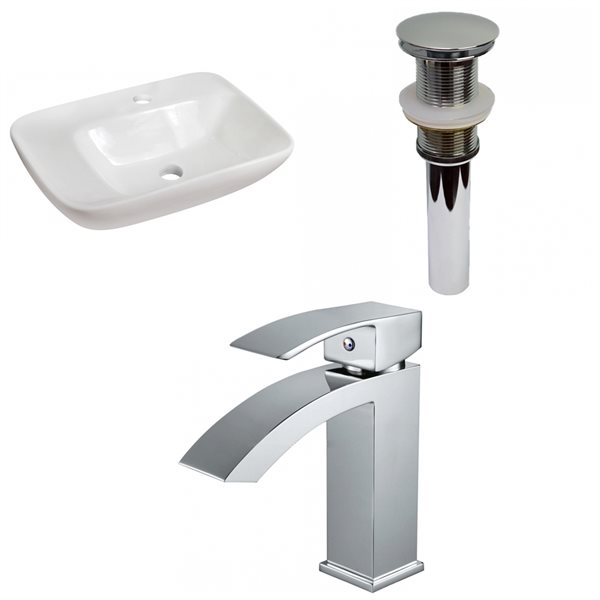 American Imaginations White Vessel Rectangular Bathroom Sink with Chrome Drain and Faucet (23.5-in W x 17.25-in L)