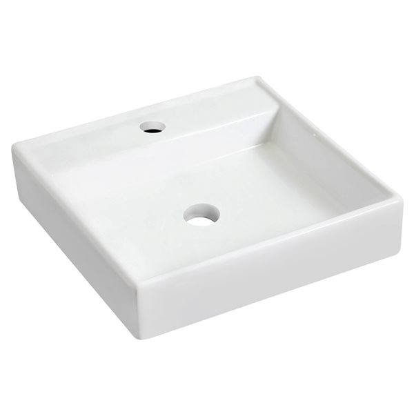 American Imaginations Square White Wall Mount Bathroom Sink with Chrome Drain and Faucet (17.5-in L x 17.5-in W)