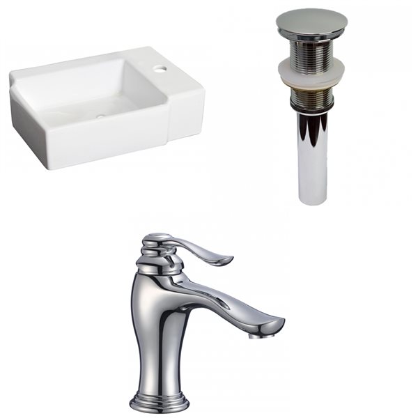 American Imaginations Wall Mount White Rectangular Bathroom Sink with Chrome Drain and Faucet (11.75-in L x 16.25-in W)