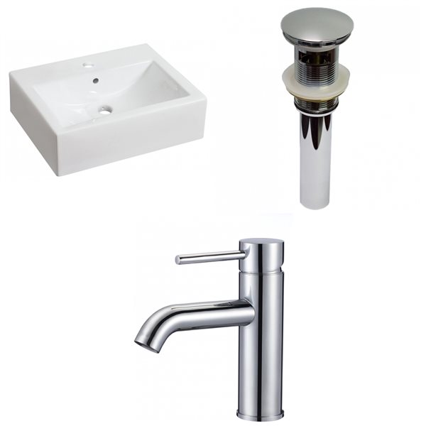 American Imaginations White Bathroom Vessel Sink with Chrome Drain and Faucet and Overflow Drain (16.25-in L x 20.25-in W)