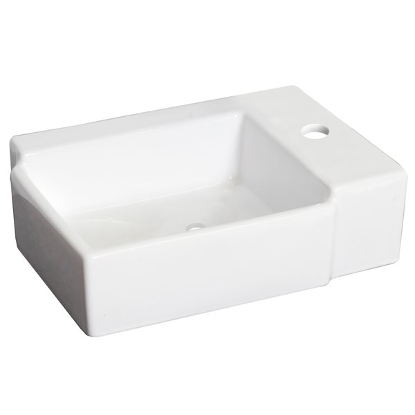 American Imaginations White Wall Mount Rectangular Bathroom Sink with Chrome Drain and Gold Hardware (11.75-in L x 16.25-in W)