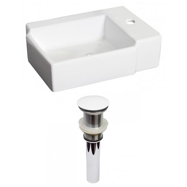 American Imaginations White Vessel Rectangular Bathroom Sink with Chrome Drain and White Hardware (11.75-in L x 16.25-in W)