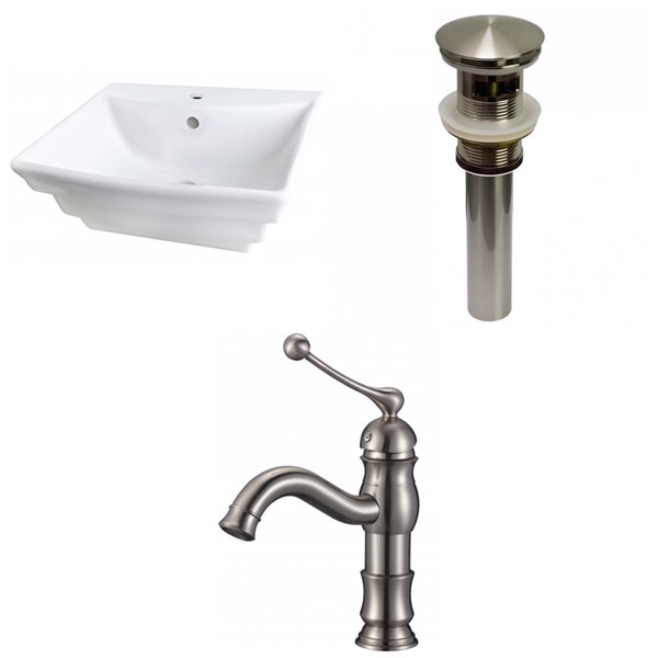 American Imaginations 17-in x 19.75-in Wall Mount Bathroom Sink with Chrome Drain and Brushed Nickel Faucet and Overflow Drain