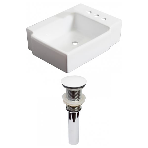 American Imaginations White Wall Mount Rectangular Bathroom Sink with White Hardware and Chrome Drain (11.75-in L x 16.25-in W)
