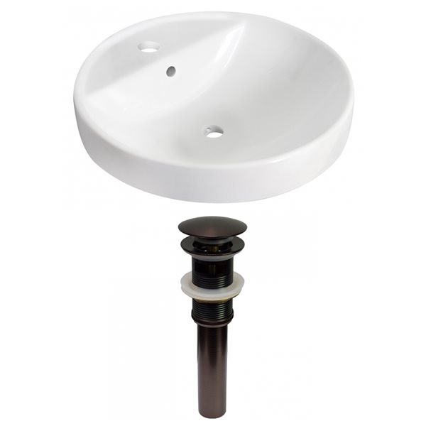 American Imaginations White Drop-In Round 18.25-in Bathroom Sink with Chrome Drain and Overflow Drain Included