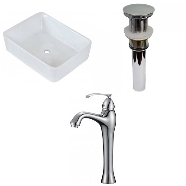American Imaginations White Vessel Rectangular Bathroom Sink with Chrome Drain and Faucet (14.75-in L x 18.75-in W)