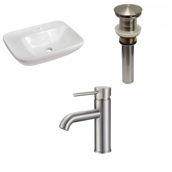 American Imaginations White Vessel Rectangular Bathroom Sink with Chrome Drain and Brushed Nickel Faucet (17.25-in x 23.5-in)