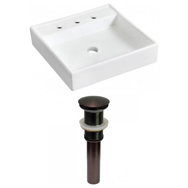 American Imaginations Wall Mount Square Bathroom Sink with Chrome Drain and Oil-Rubbed Bronze Hardware (17.5-in L x 17.5-in W)