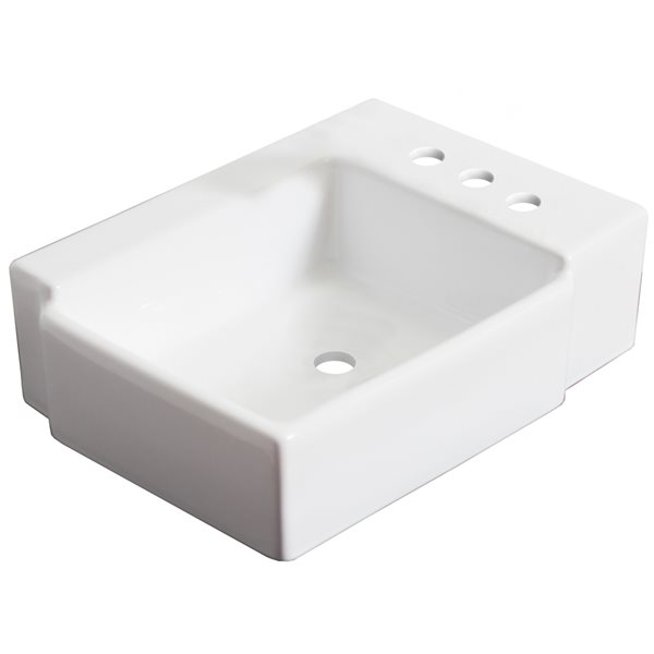 American Imaginations White Wall Mount Rectangular Bathroom Sink with Chrome Drain - 11.75-in L x 16.25-in W