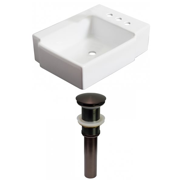 American Imaginations White Wall Mount Rectangular Bathroom Sink with Chrome Drain - 11.75-in L x 16.25-in W