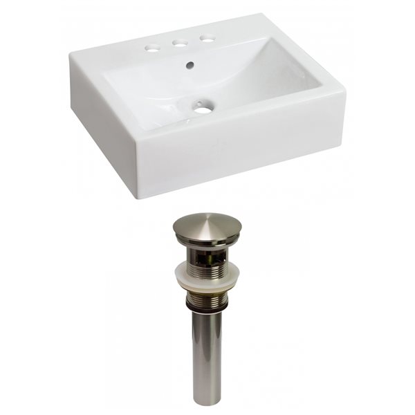 American Imaginations Vessel White Bathroom Sink with Chrome Drain and Brushed Nickel Overflow Drain (16.25-in L x 20.25-in W)