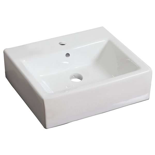 American Imaginations White Wall Mount Rectangular Bathroom Sink with Chrome Drain and Overflow Drain (21-in W x 16.5-in L)