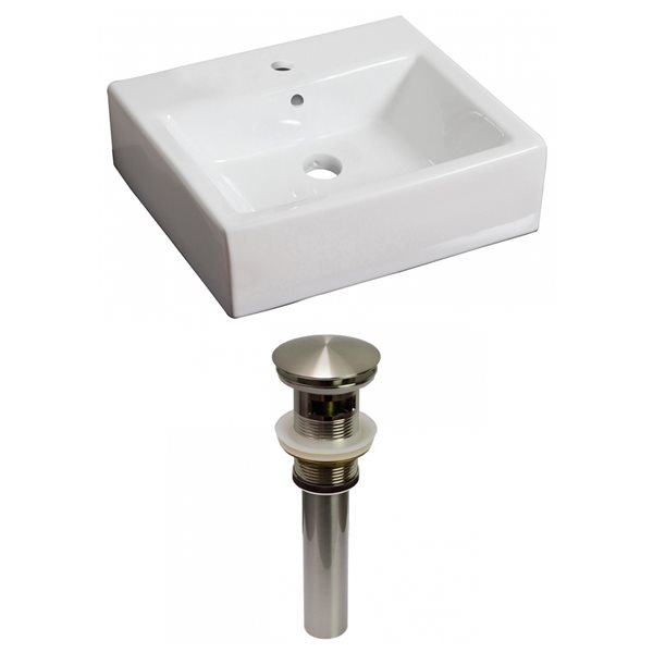 American Imaginations White Wall Mount Rectangular Bathroom Sink with Chrome Drain and Overflow Drain (21-in W x 16.5-in L)