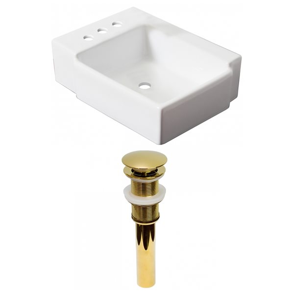 American Imaginations White Vessel Rectangular Bathroom Sink with Gold Hardware and Chrome Drain - 11.75-in L x 16.25-in W