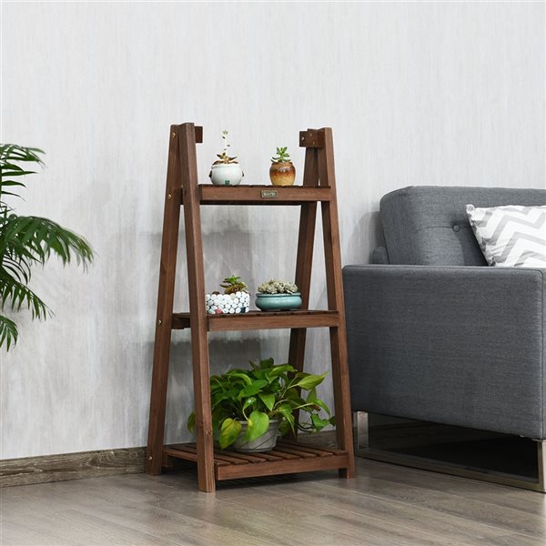 Costway 37-in Brown Indoor Novelty Foldable 3-Tier Wood Plant Stand