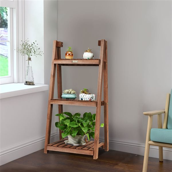 Costway 37-in Brown Indoor Novelty Foldable 3-Tier Wood Plant Stand