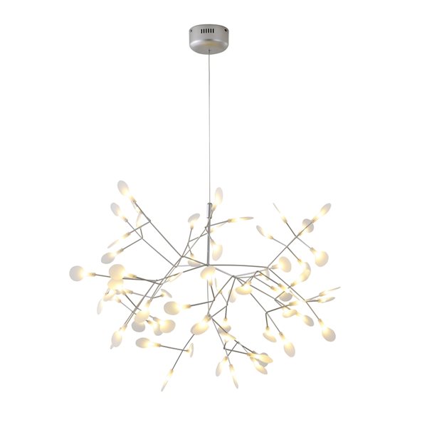 Bethel International 63-Light Silver Contemporary LED Chandelier with Adjustable Cord