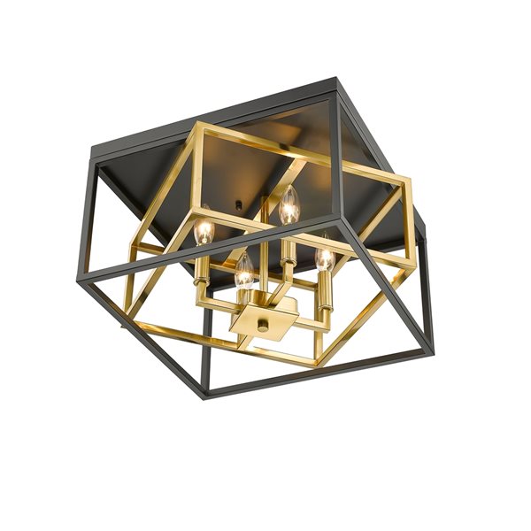 Bethel International 16-in Black/Gold Modern/Contemporary Incandescent Flush Mount Light