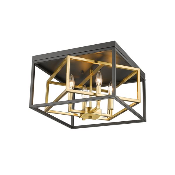 Bethel International 16-in Black/Gold Modern/Contemporary Incandescent Flush Mount Light