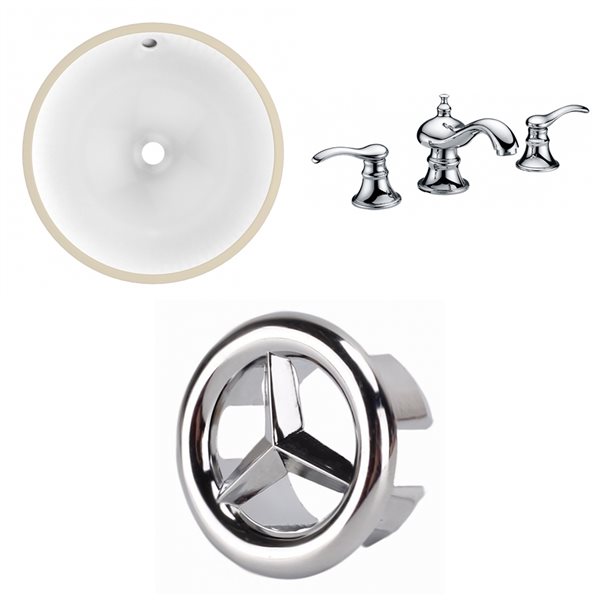 American Imaginations White 15.25-in Undermount Round Bathroom Sink with Chrome Hardware (No drain included)