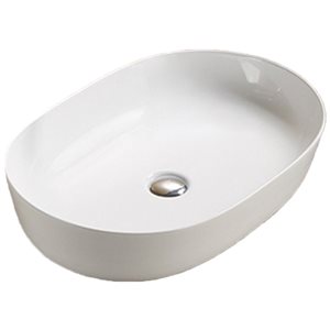 American Imaginations White 23.62-in Vessel Oval Bathroom Sink with Chrome Hardware