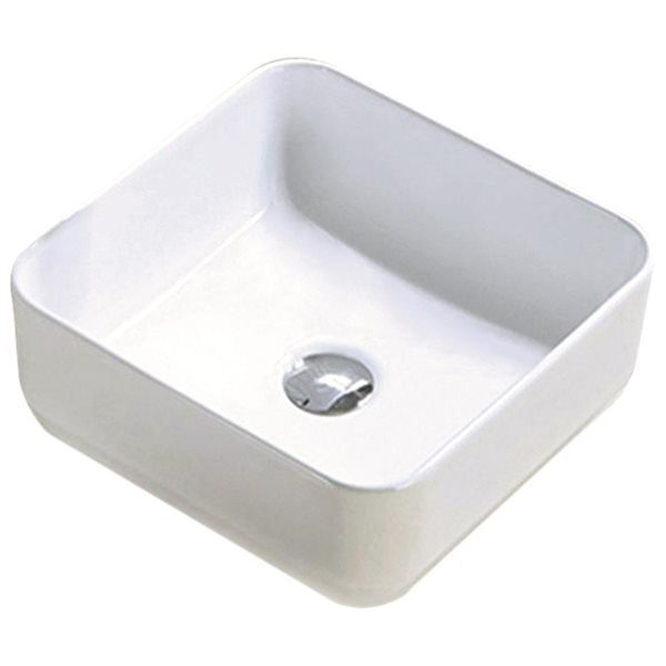 American Imaginations White 14.17-in Vessel Square Bathroom Sink with Chrome Hardware (No drain included)