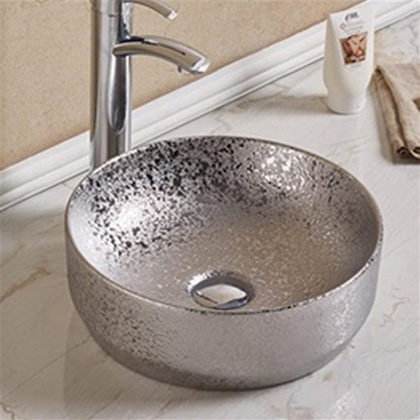 American Imaginations Silver 13.98-in Vessel Round Bathroom Sink with Chrome Hardware