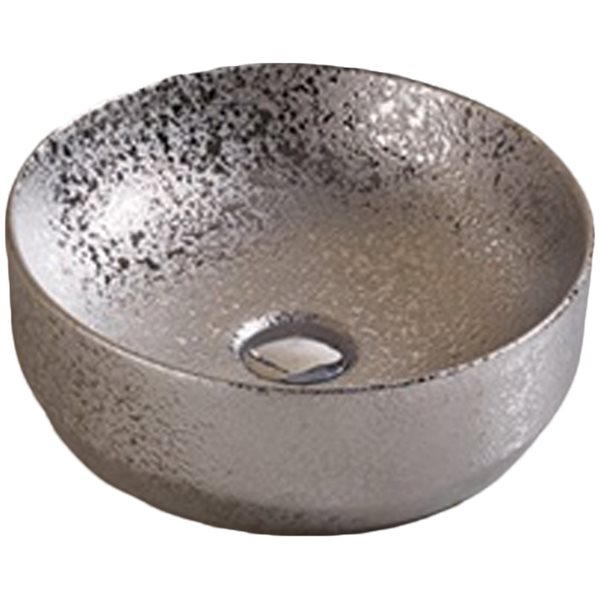 American Imaginations Silver 13.98-in Vessel Round Bathroom Sink with Chrome Hardware