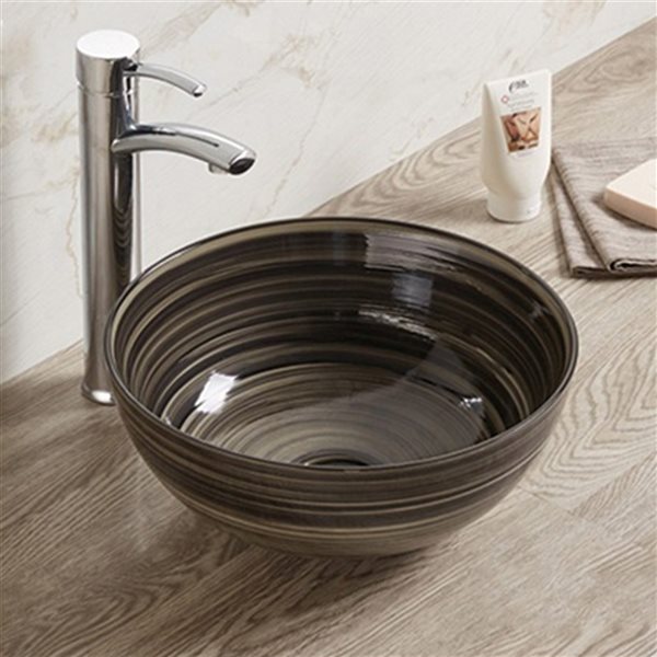 American Imaginations Black Swirl 14.09-in Vessel Round Bathroom Sink with Chrome Hardware