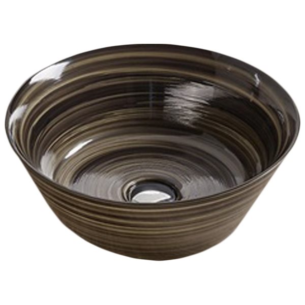 American Imaginations Black Swirl 15.94-in Vessel Round Bathroom Sink with Chrome Hardware