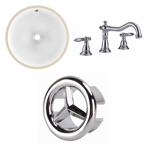 American Imaginations White 16.5-in Undermount Round Bathroom Sink with Chrome Hardware (No drain included)