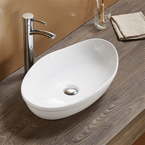 American Imaginations White 20.5-in Vessel Oval Bathroom Sink with Chrome Hardware