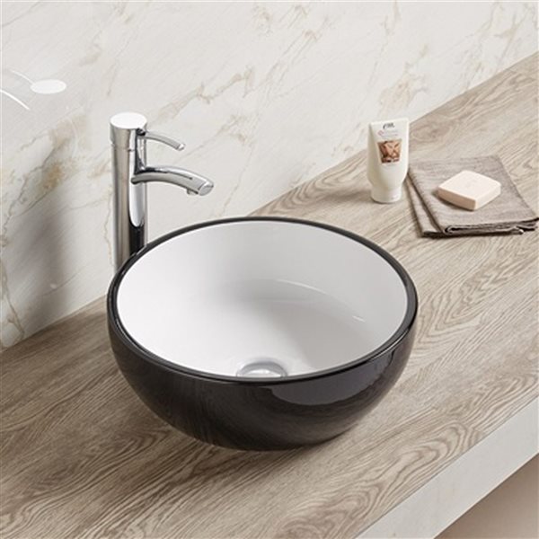 American Imaginations Black and White 16.14-in Vessel Round Bathroom Sink with Chrome Hardware