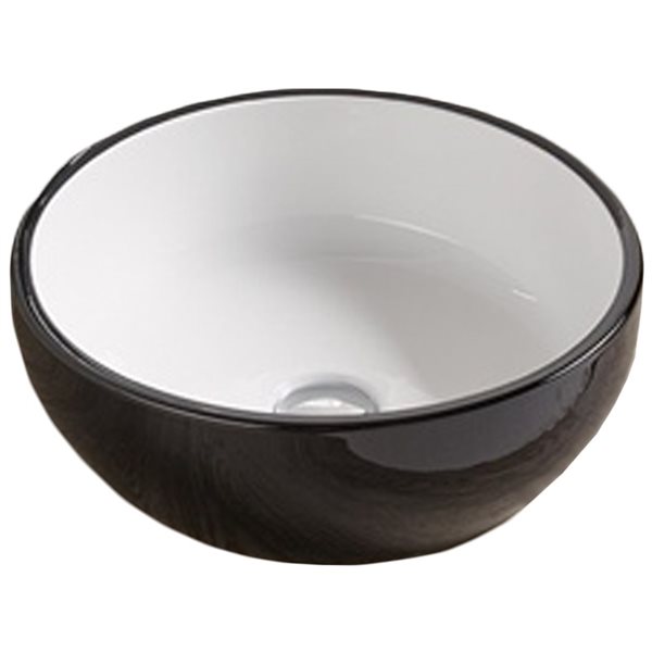American Imaginations Black and White 16.14-in Vessel Round Bathroom Sink with Chrome Hardware