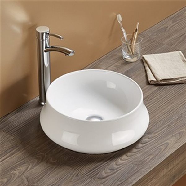American Imaginations White 15.35-in Vessel Round Bathroom Sink with Chrome Hardware