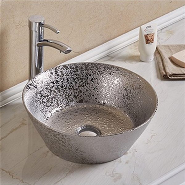 American Imaginations Silver 15.94-in Vessel Round Bathroom Sink - Chrome Hardware