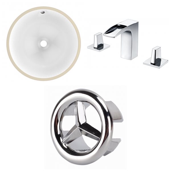 American Imaginations White 15.25-in Undermount Round Bathroom Sink with Chrome Hardware