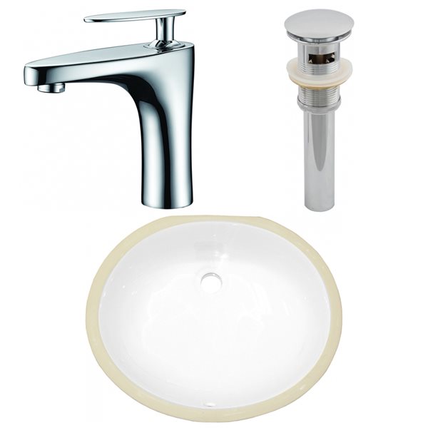 American Imaginations White 18.25-in Undermount Oval Bathroom Sink with Chrome Hardware