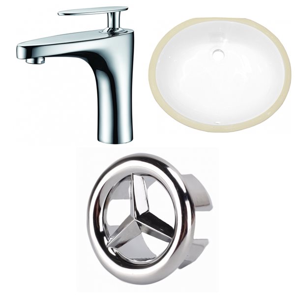 American Imaginations White 16.5-in Undermount Oval Bathroom Sink with Chrome Hardware (No drain included)