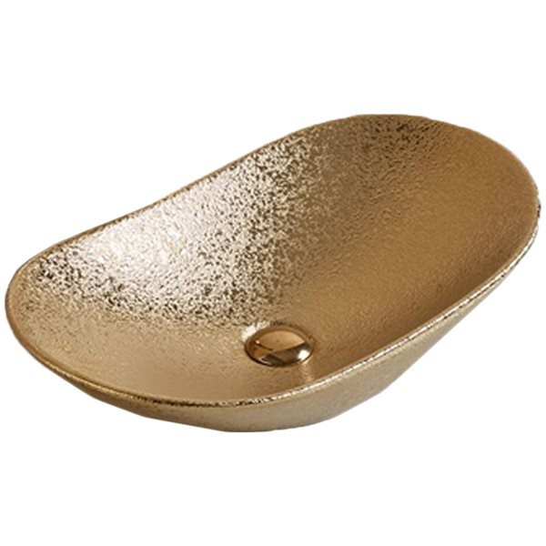 American Imaginations Gold 24.21-in Vessel Oval Bathroom Sink with Chrome Hardware
