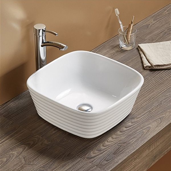 American Imaginations White 15.74-in Vessel Square Bathroom Sink with Chrome Hardware
