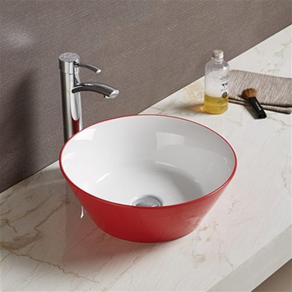 American Imaginations Red and White 15.9-in Vessel Round Bathroom Sink with Chrome Hardware