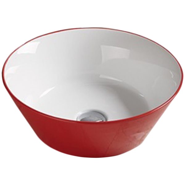 American Imaginations Red and White 15.9-in Vessel Round Bathroom Sink with Chrome Hardware