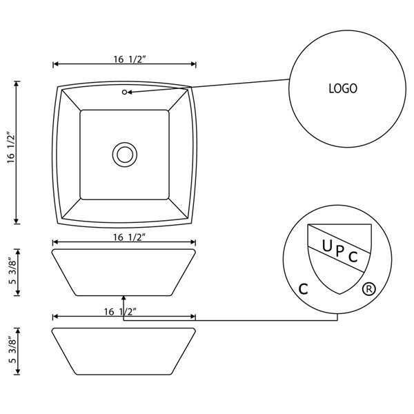 American Imaginations White 16.5-in Vessel Square Bathroom Sink - Chrome Hardware