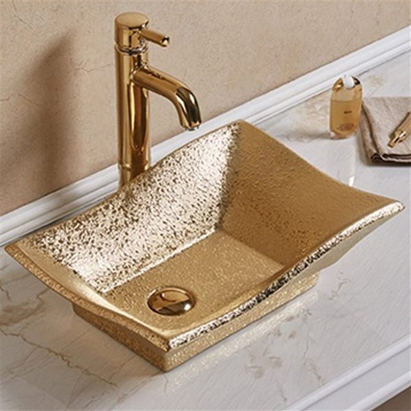 American Imaginations Gold 20.08-in Vessel Rectangular Bathroom Sink with Chrome Hardware